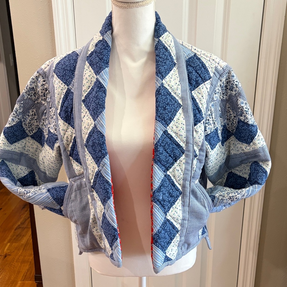Quilted Patchwork Jacket with Red Floral Lining